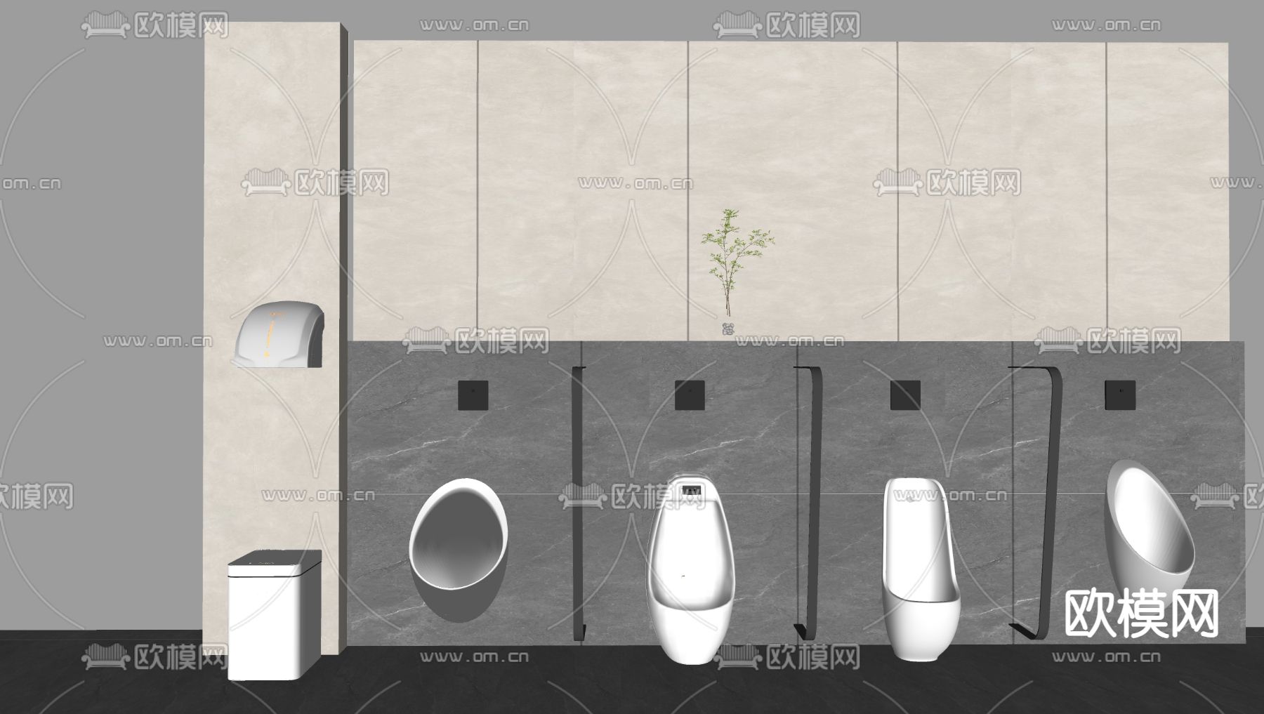 小便斗 小便池 尿斗 干手器su模型下载（渲染图1）