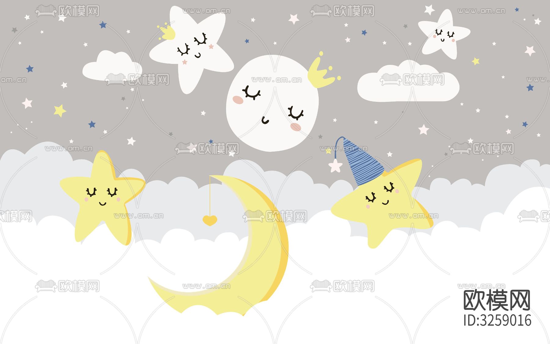 儿童房卡通壁纸贴图下载（渲染图1）