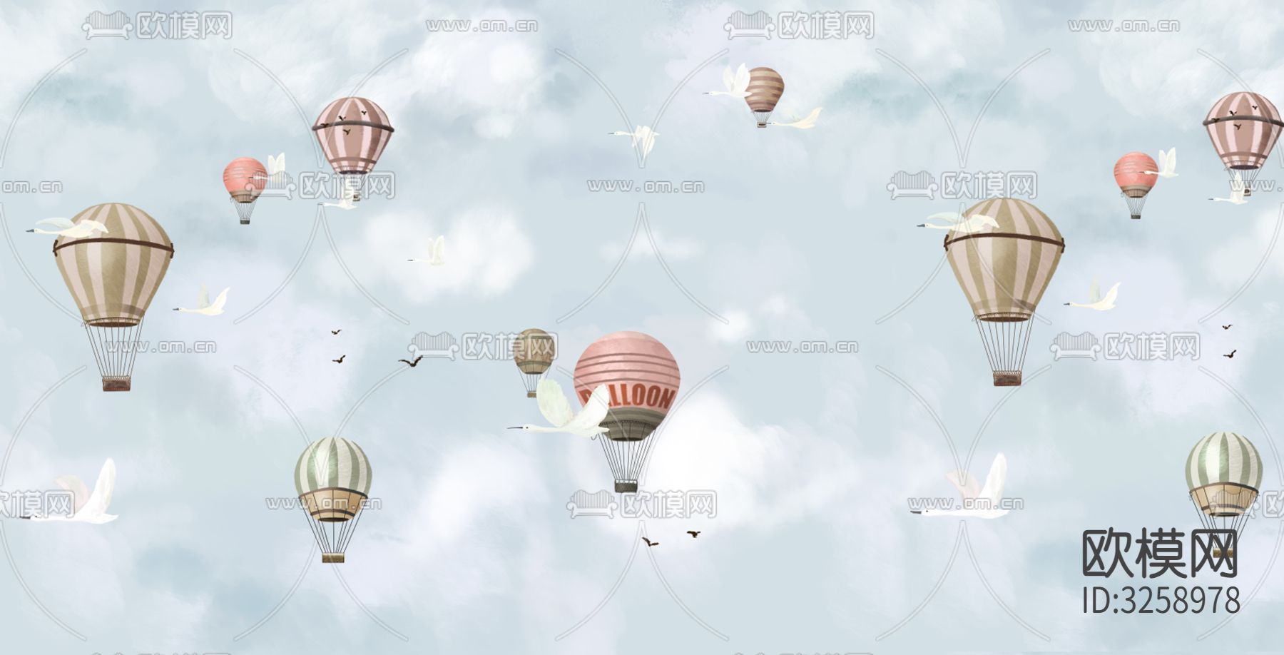 儿童房卡通壁纸贴图下载（渲染图2）