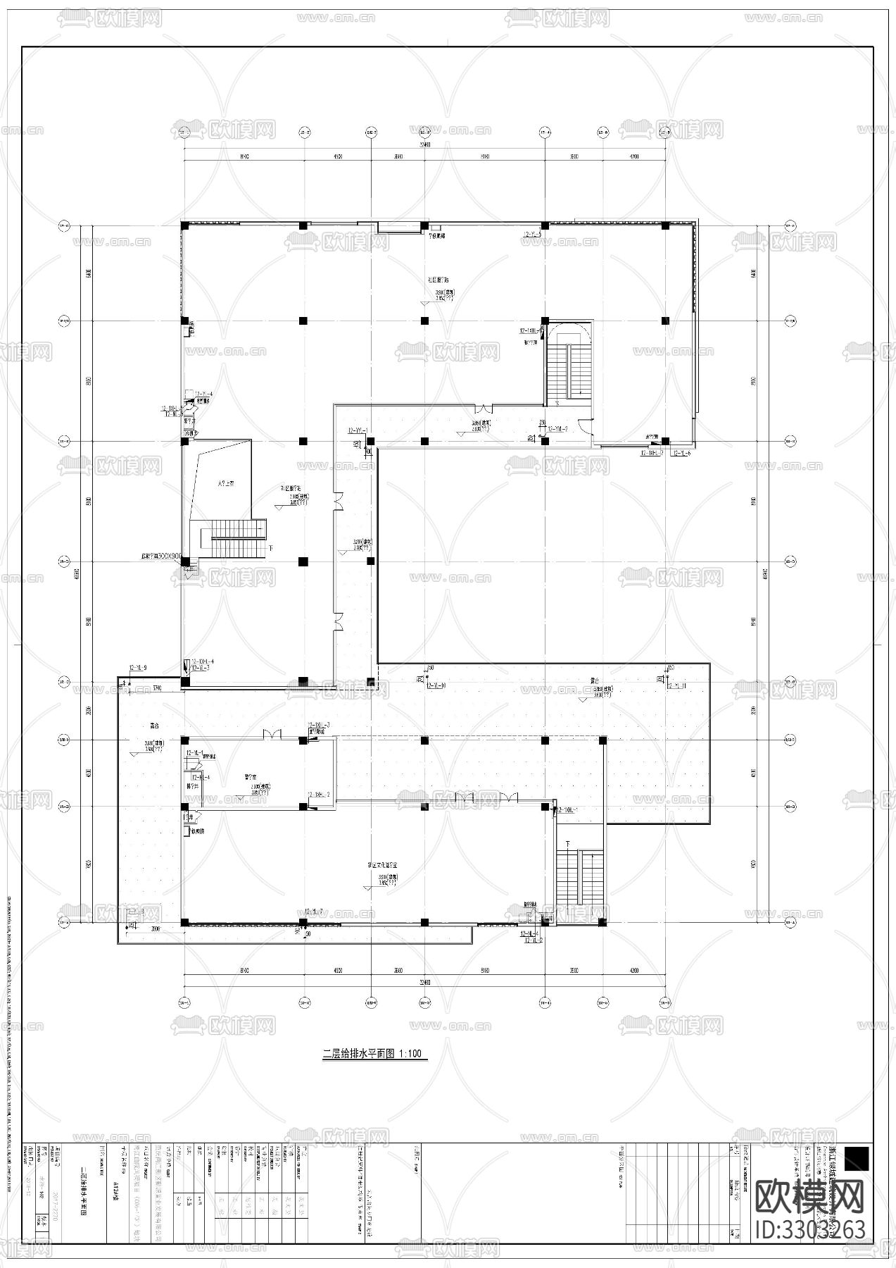 社区中心给排水图CAD施工图下载（渲染图2）