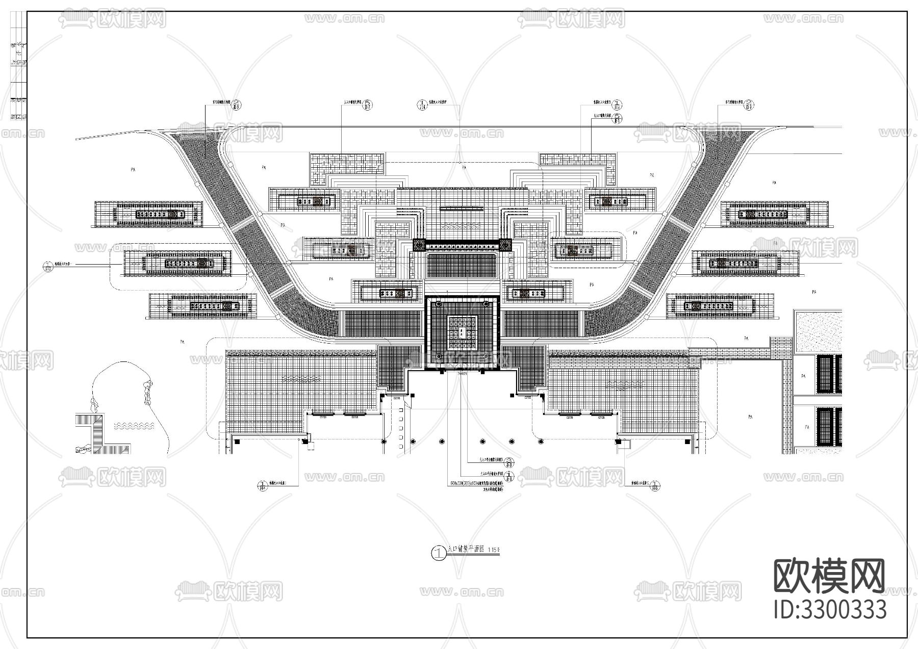 小区入口cad平面图下载（渲染图3）