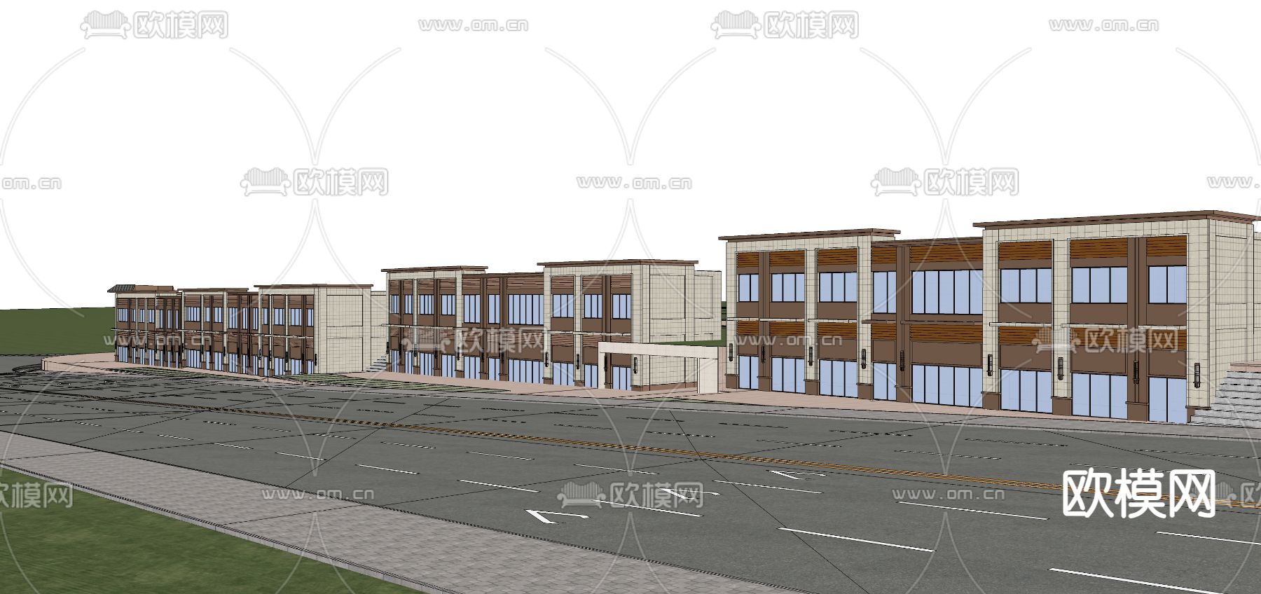 现代商业街su模型下载（渲染图4）