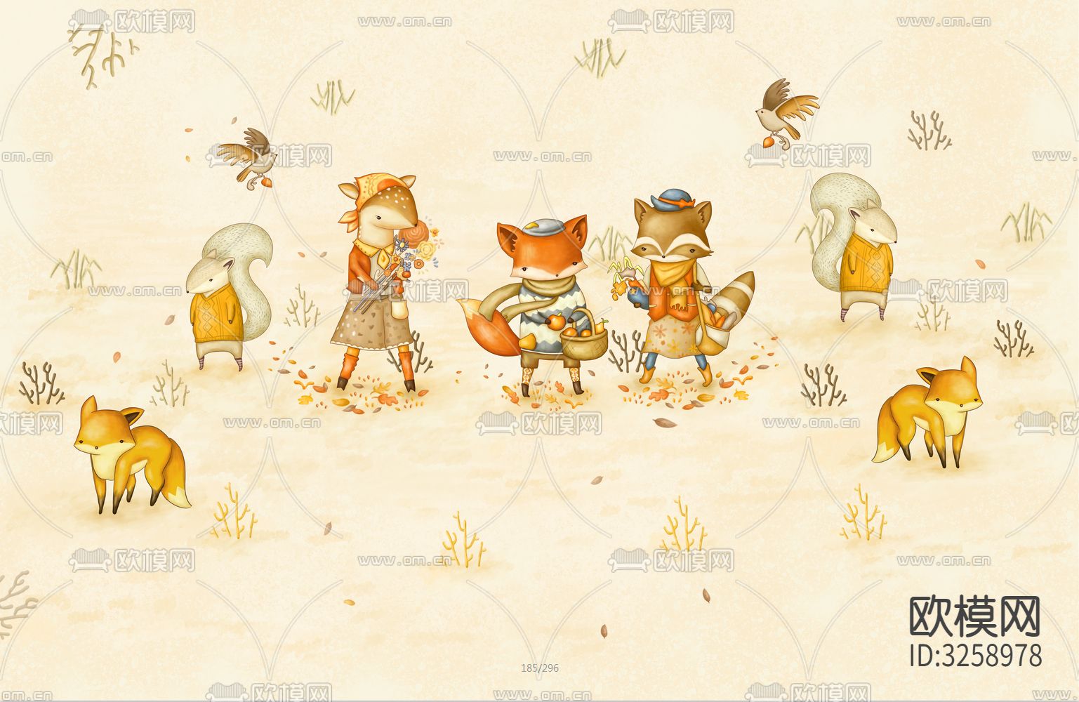 儿童房卡通壁纸贴图下载（渲染图8）