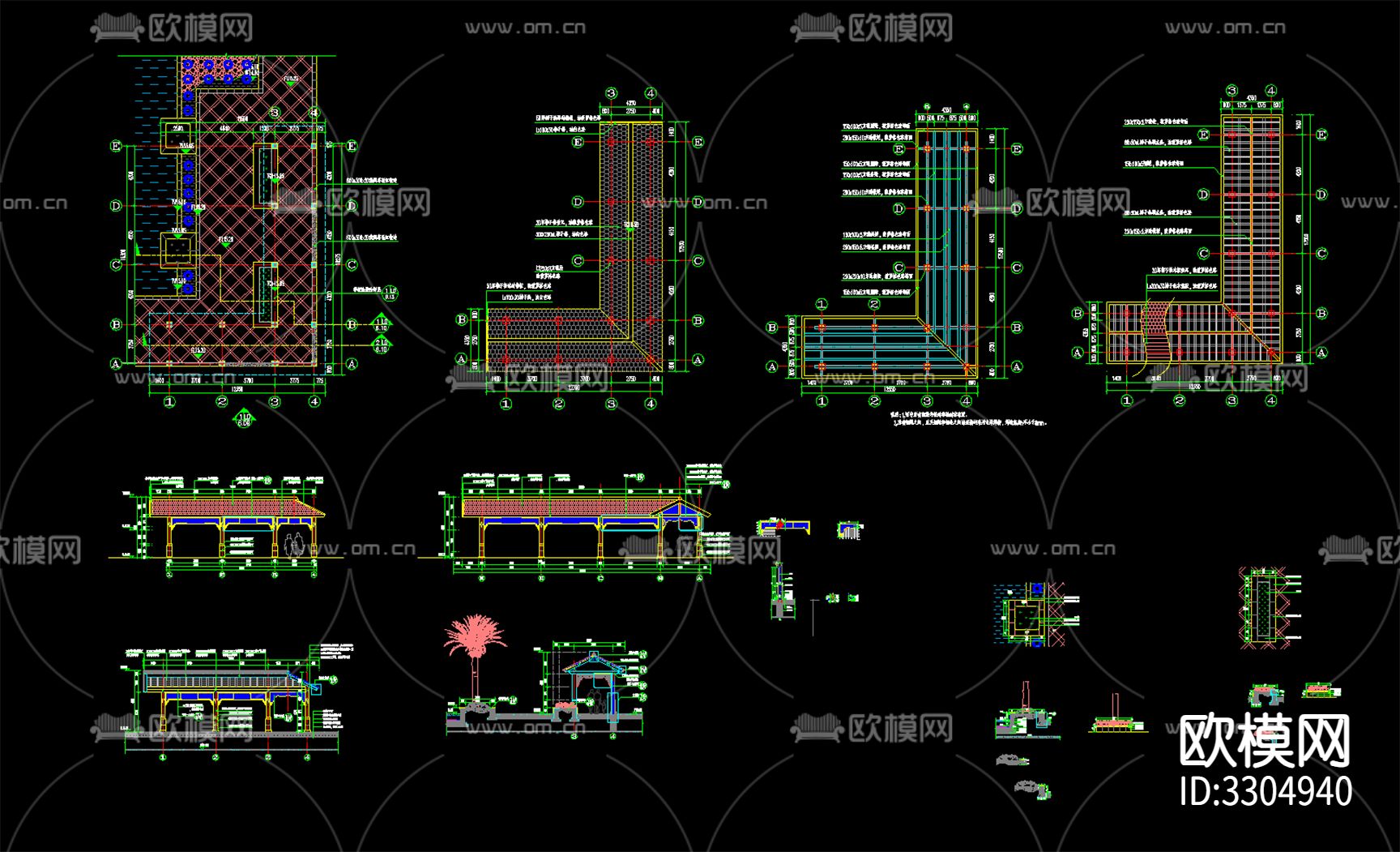 休闲景廊 平面剖面图 施工图下载（渲染图4）