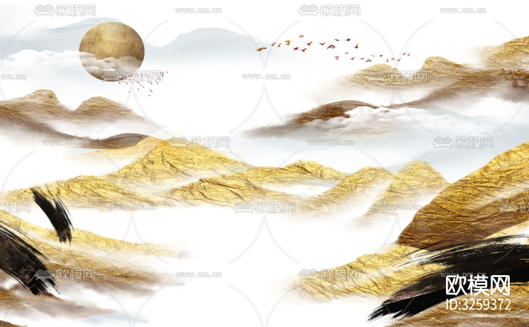 现代中式山水装饰画贴图下载（渲染图6）