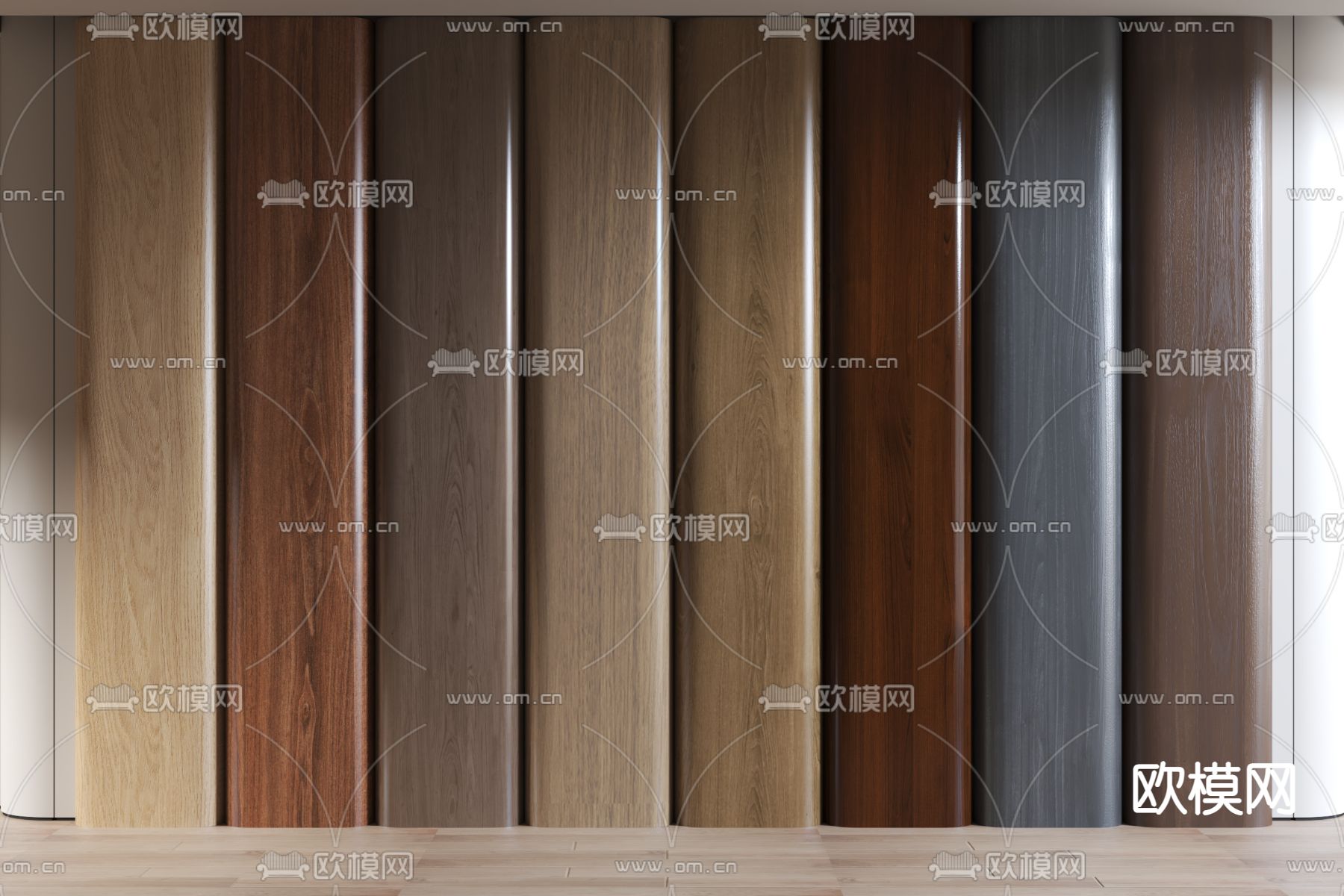 无缝护墙板 墙饰板 山纹木饰面3d模型型下载