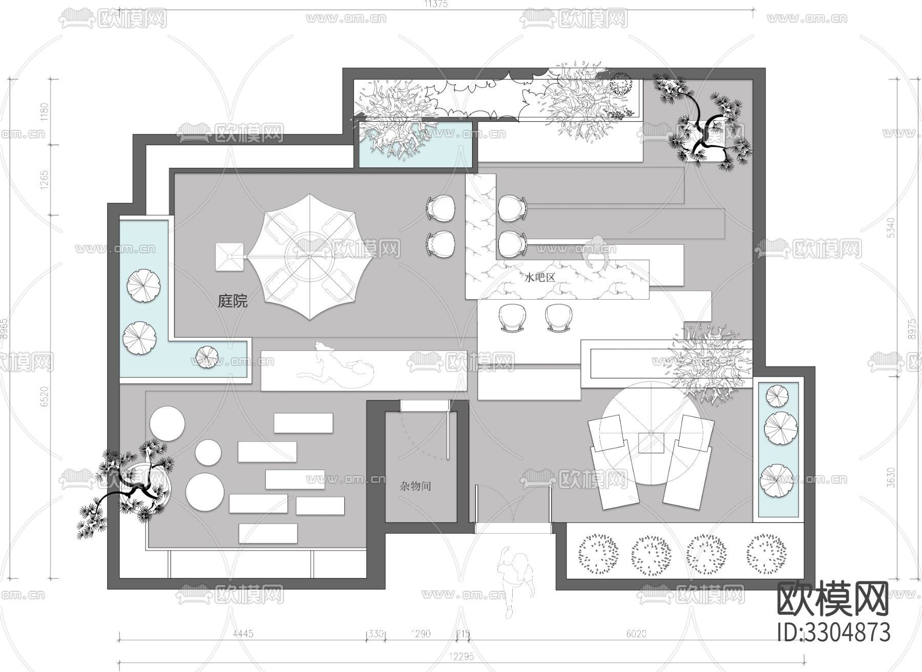别墅庭院花园平面图下载（渲染图1）