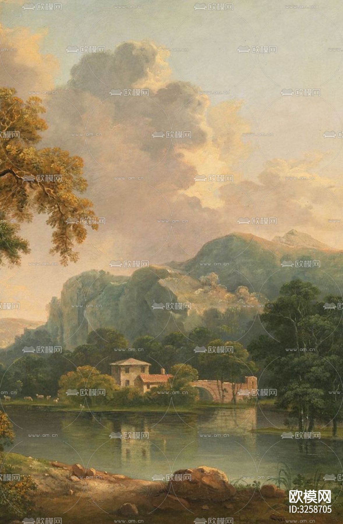 欧式建筑风景油画挂画贴图下载（渲染图2）