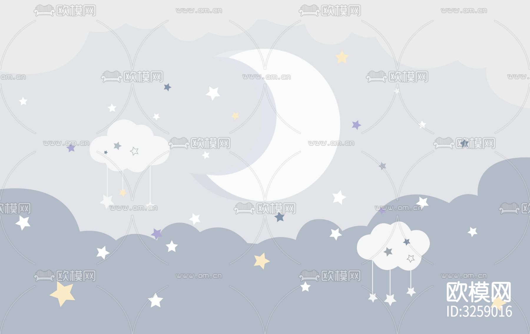 儿童房卡通壁纸贴图下载（渲染图6）