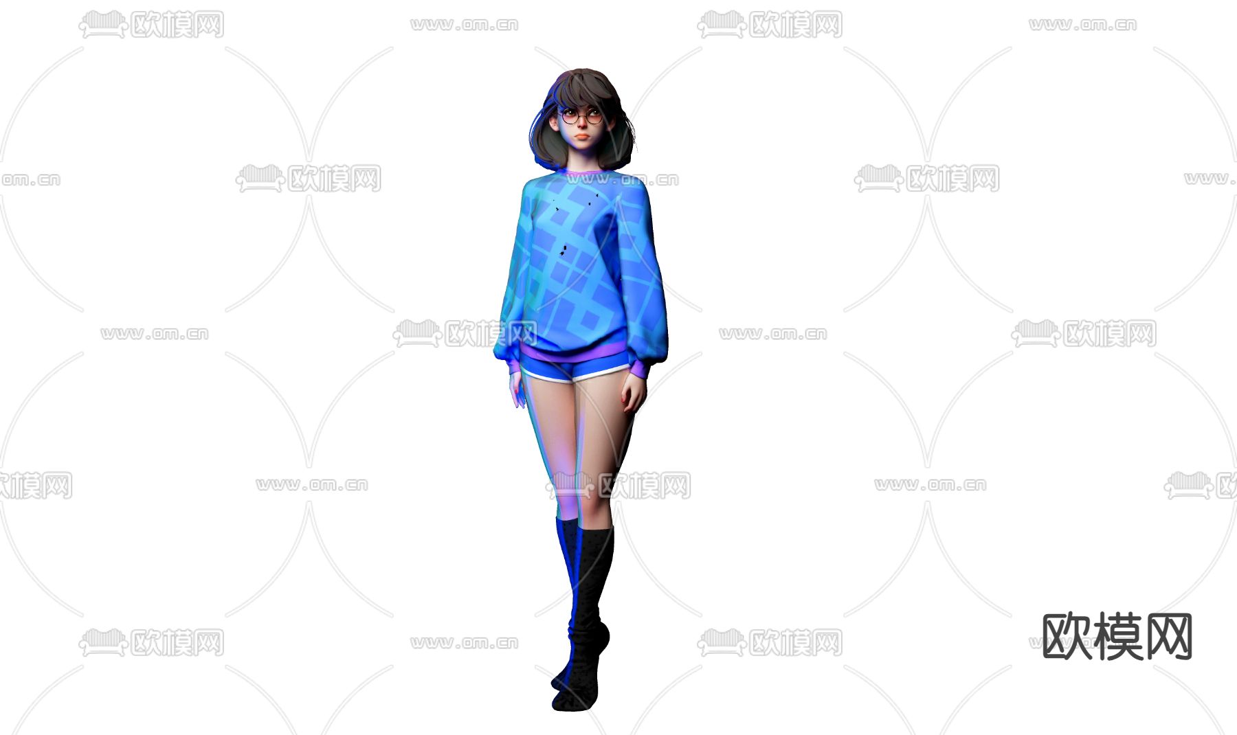 气质女孩 虚拟人物 站姿少女3d模型下载（渲染图3）