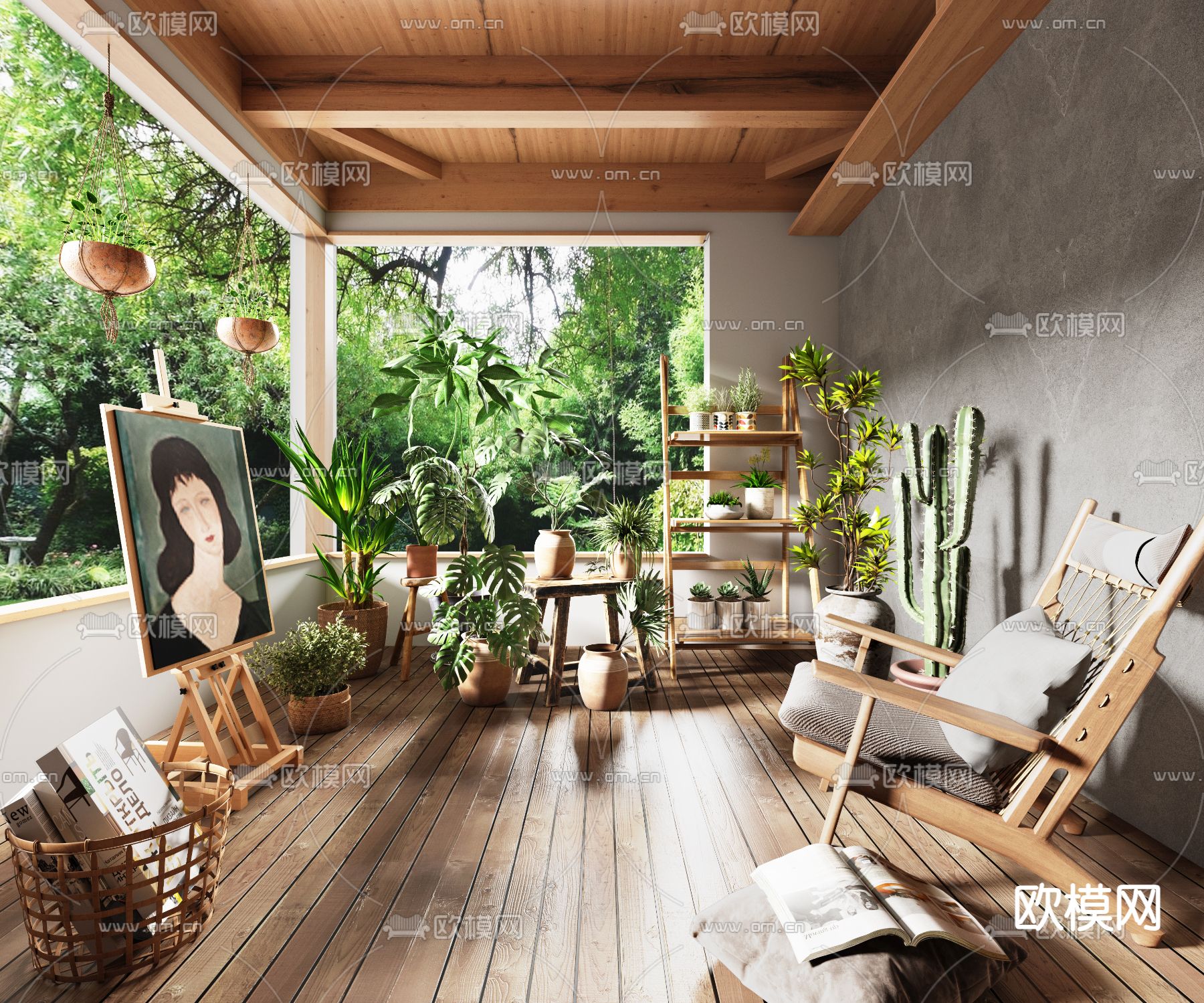 侘寂风别墅阳台su模型下载（渲染图3）