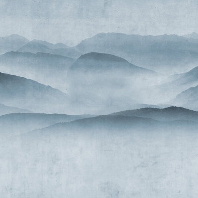  蓝色水墨江山挂画贴图 