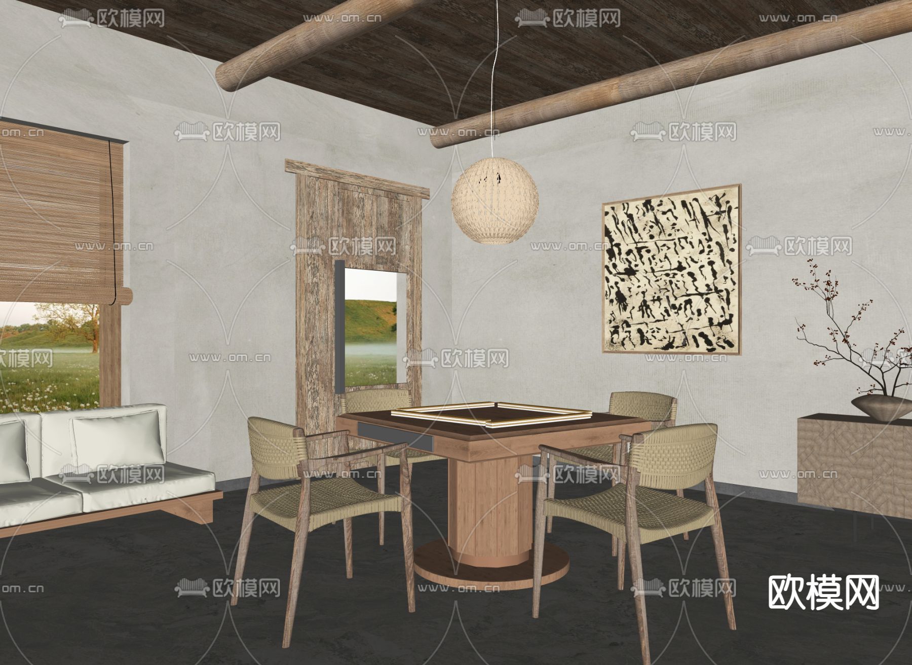 侘寂棋牌室su模型下载（渲染图1）