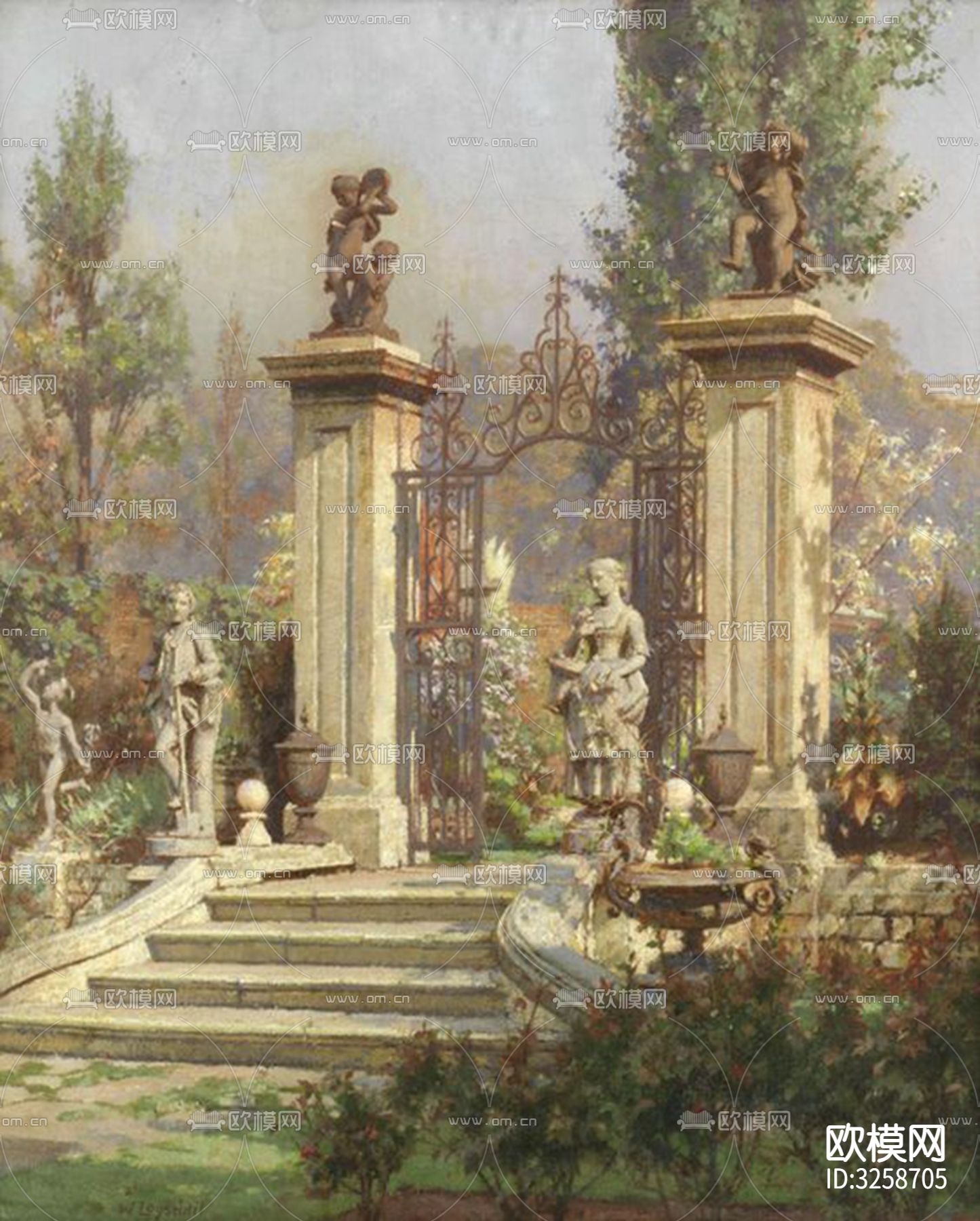 欧式建筑风景油画挂画贴图下载（渲染图3）