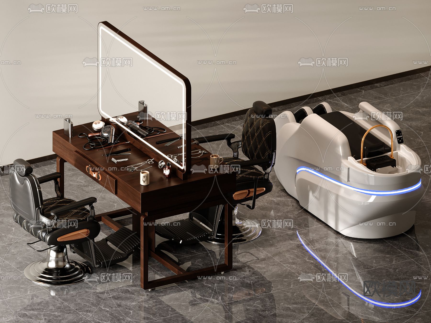 洗发椅 理发桌椅 洗头椅3d模型下载