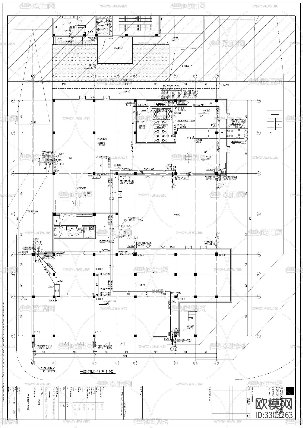 社区中心给排水图CAD施工图下载（渲染图4）