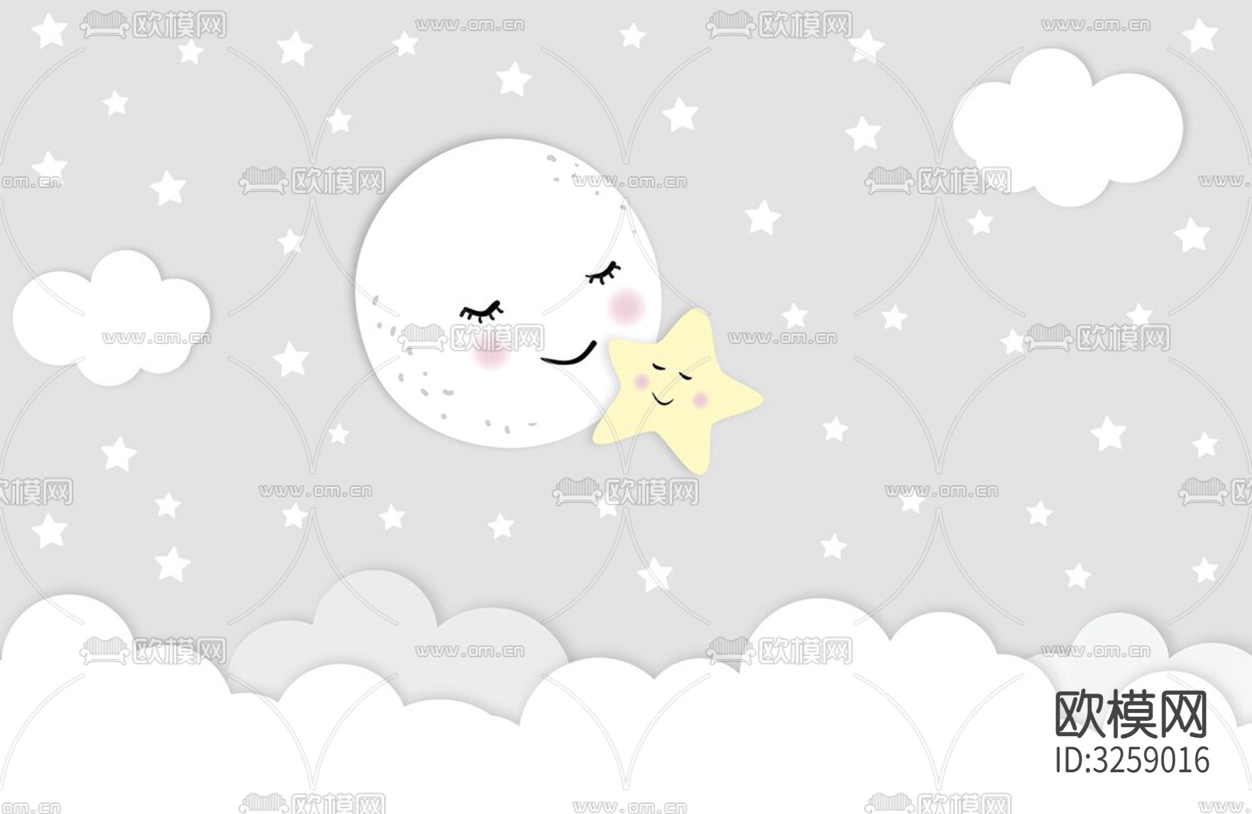 儿童房卡通壁纸贴图下载（渲染图4）