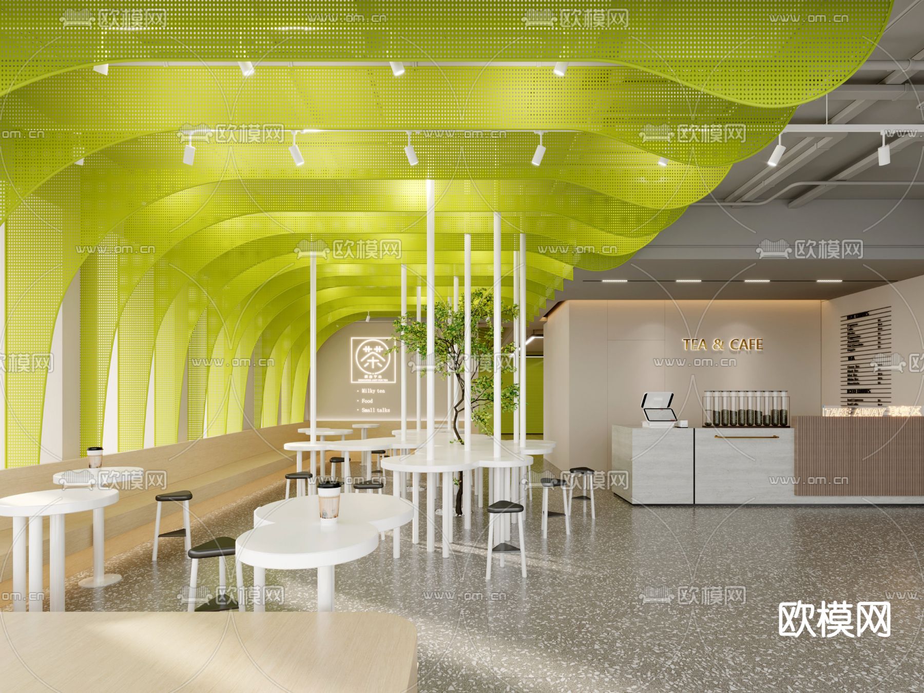 现代网红奶茶店 咖啡店3d模型下载