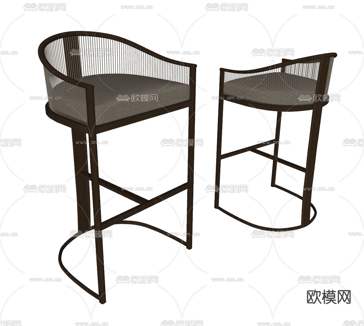新中式吧椅 吧凳su模型下载（渲染图1）