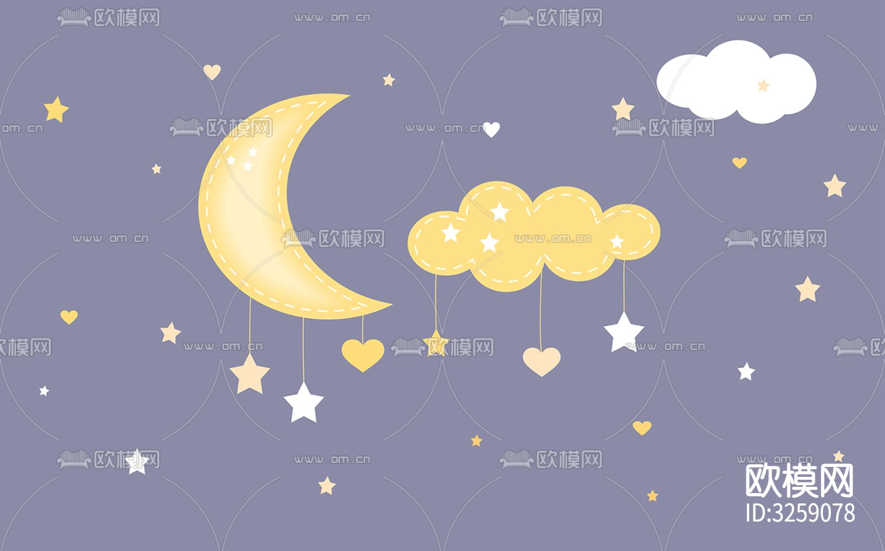 儿童房卡通壁纸贴图下载（渲染图4）