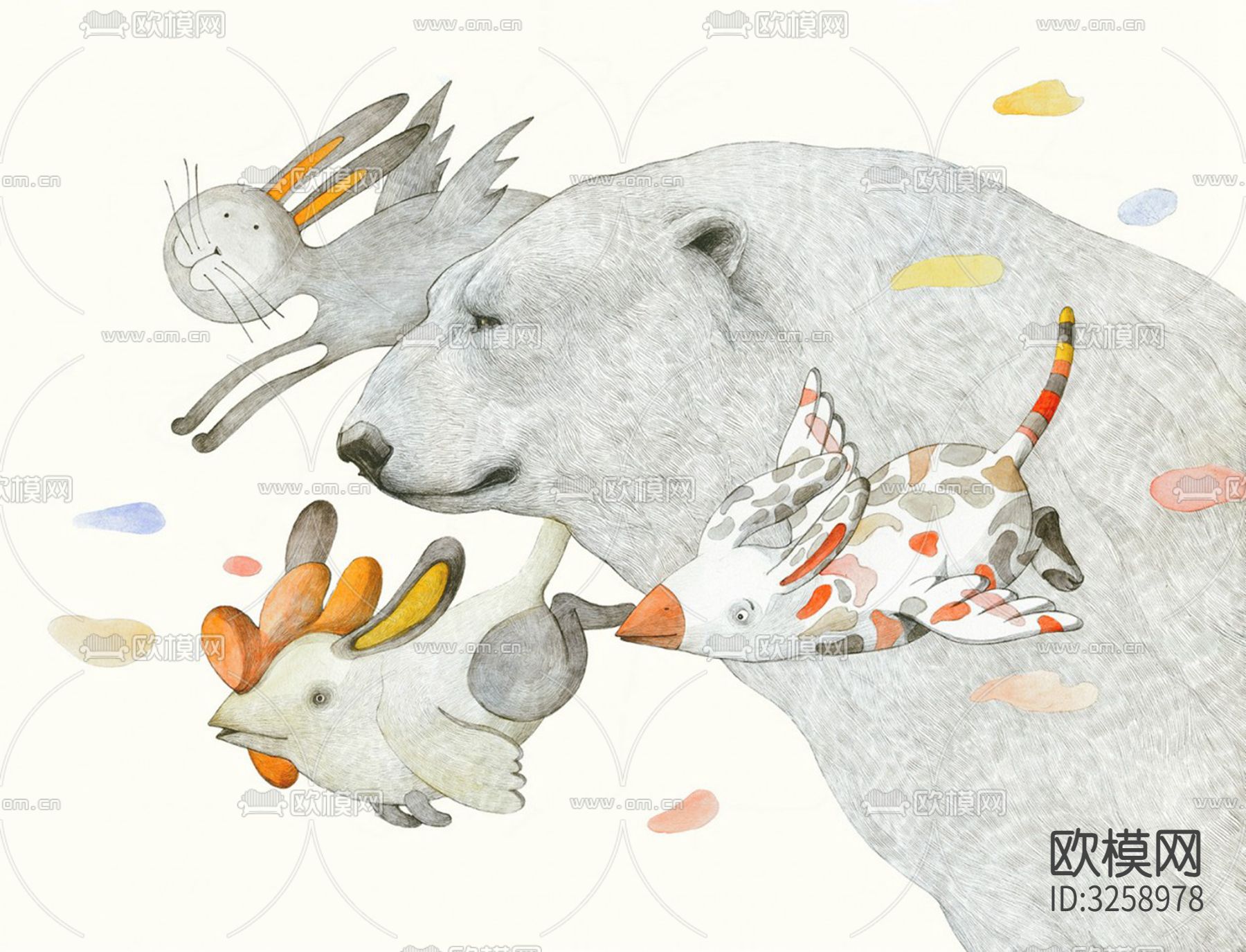 儿童房卡通壁纸贴图下载（渲染图7）