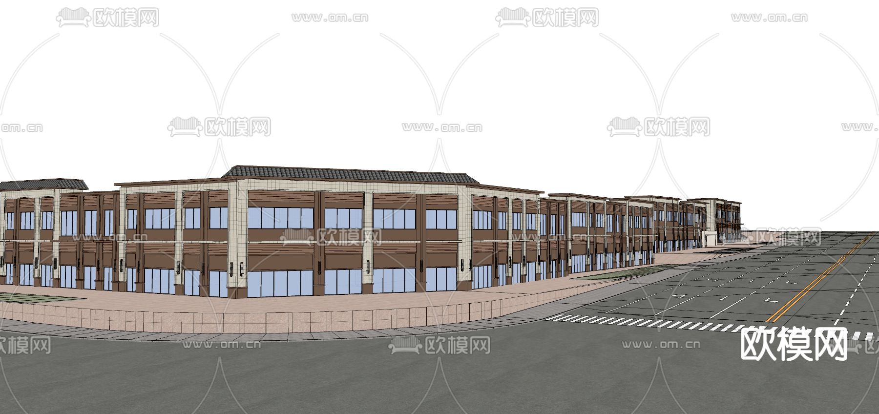 现代商业街su模型下载（渲染图1）