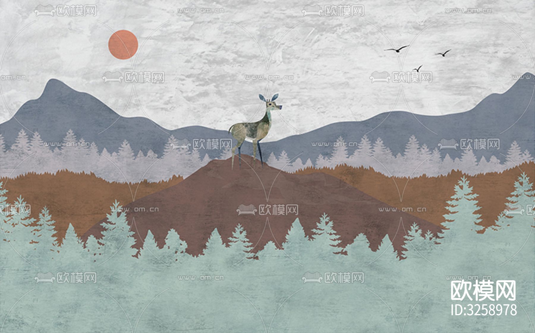 儿童房卡通壁纸贴图下载（渲染图3）