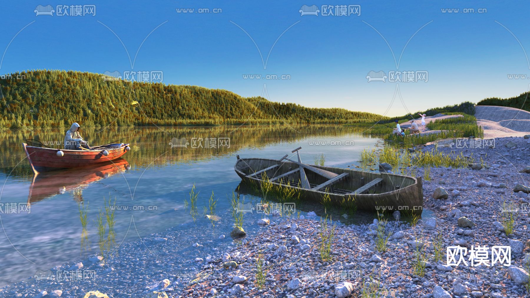 秋景湖泊 湿地公园3d模型下载