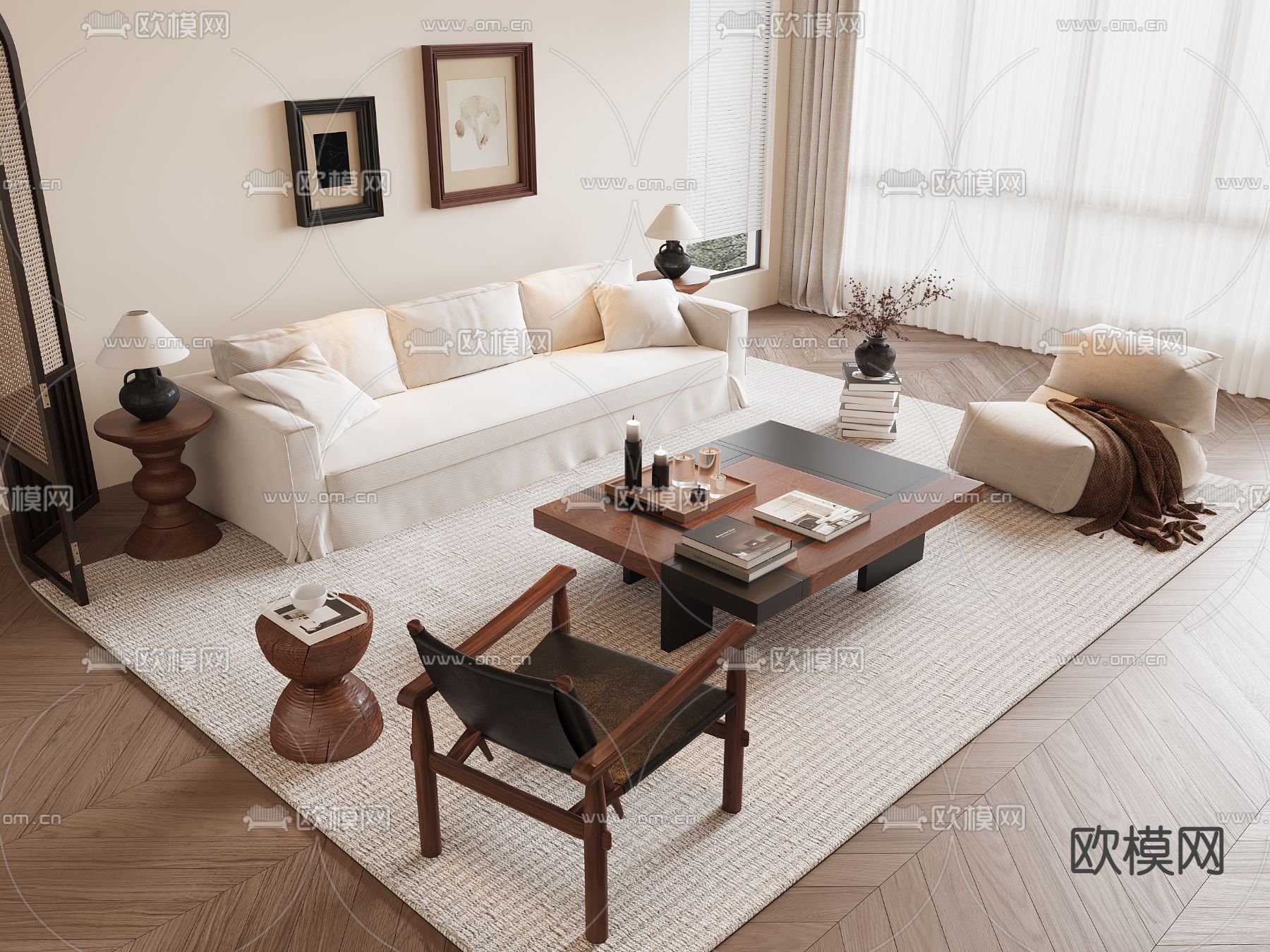 中古风 沙发茶几3d模型下载