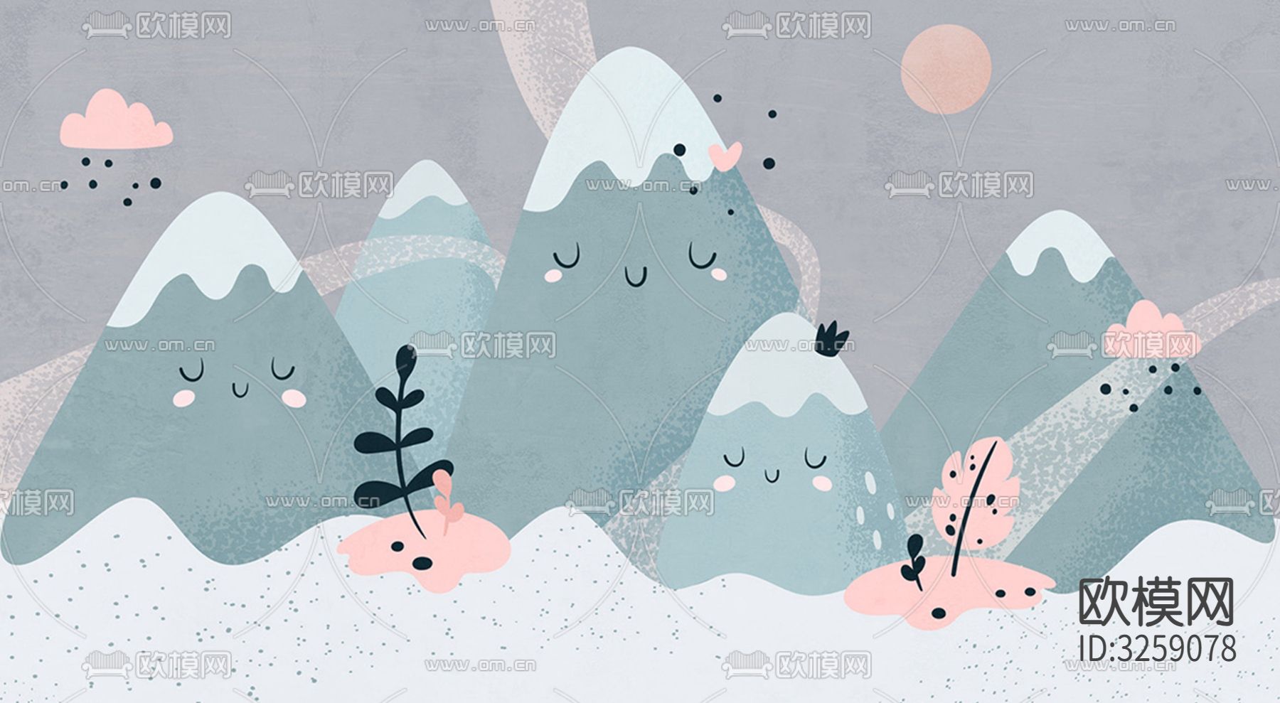 儿童房卡通壁纸贴图下载（渲染图6）