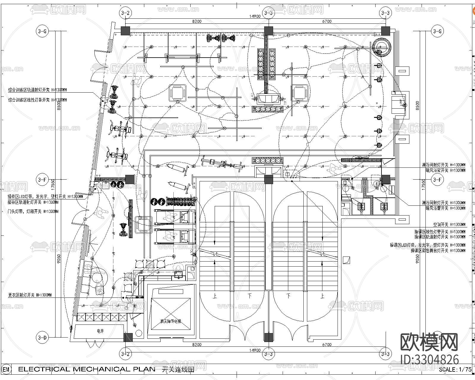 健身房CAD施工图下载（渲染图8）