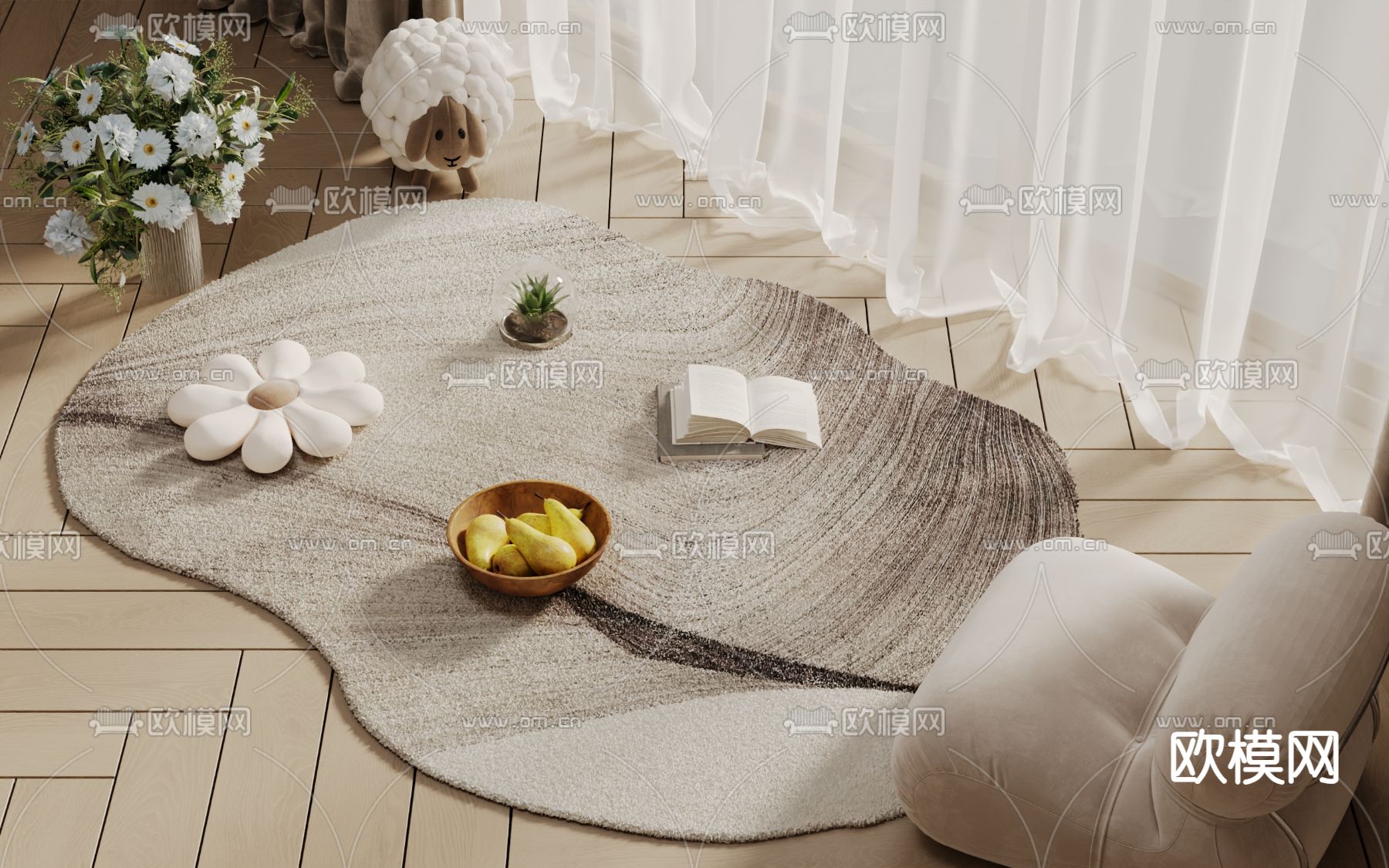 现代地毯su模型下载（渲染图2）