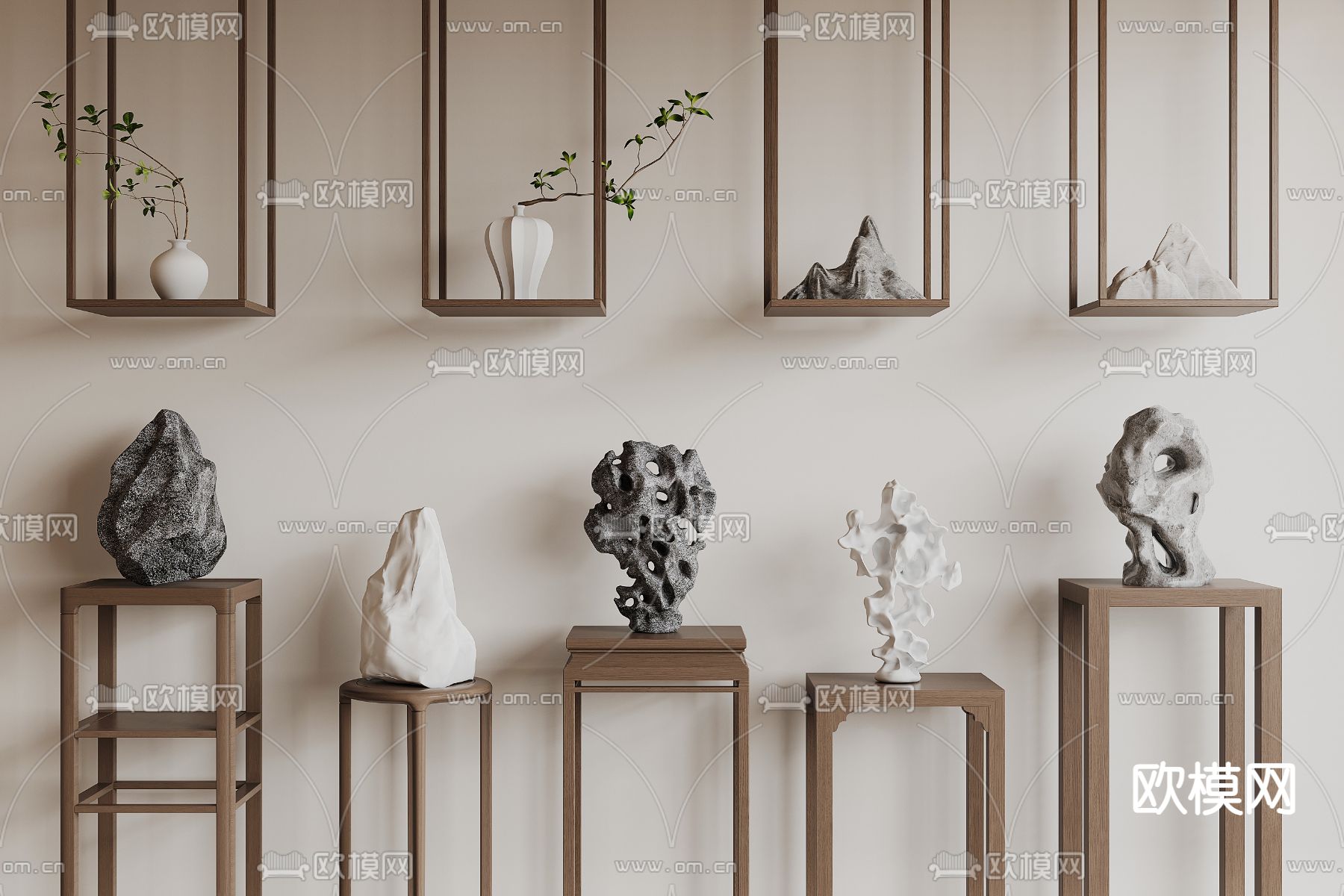 新中式石头摆件su模型下载（渲染图2）