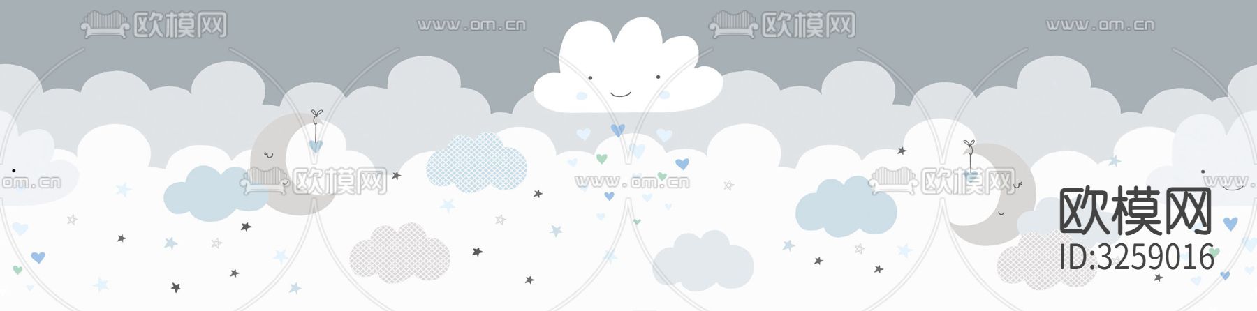 儿童房卡通壁纸贴图下载（渲染图3）