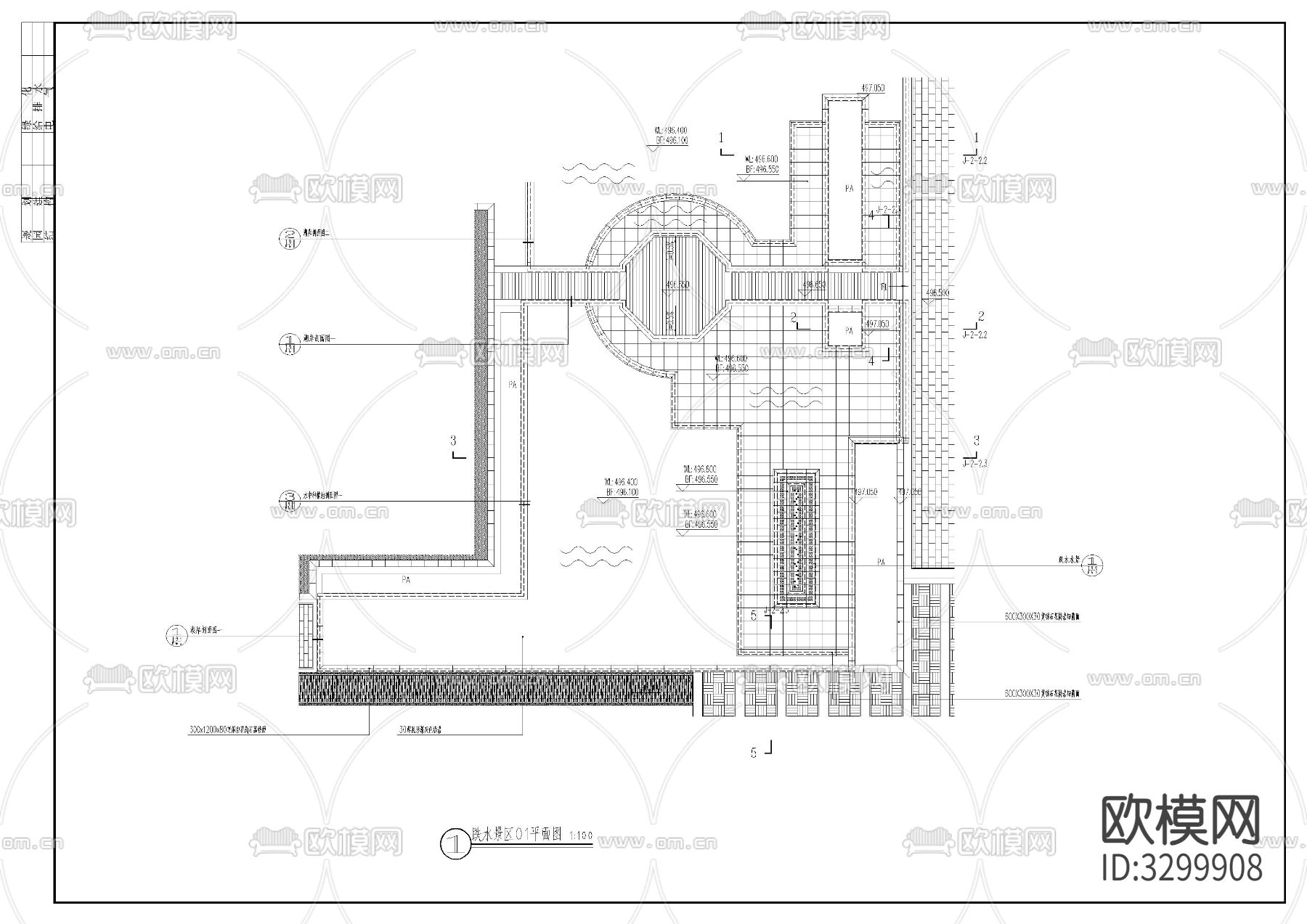 跌水景墙cad施工图下载（渲染图1）