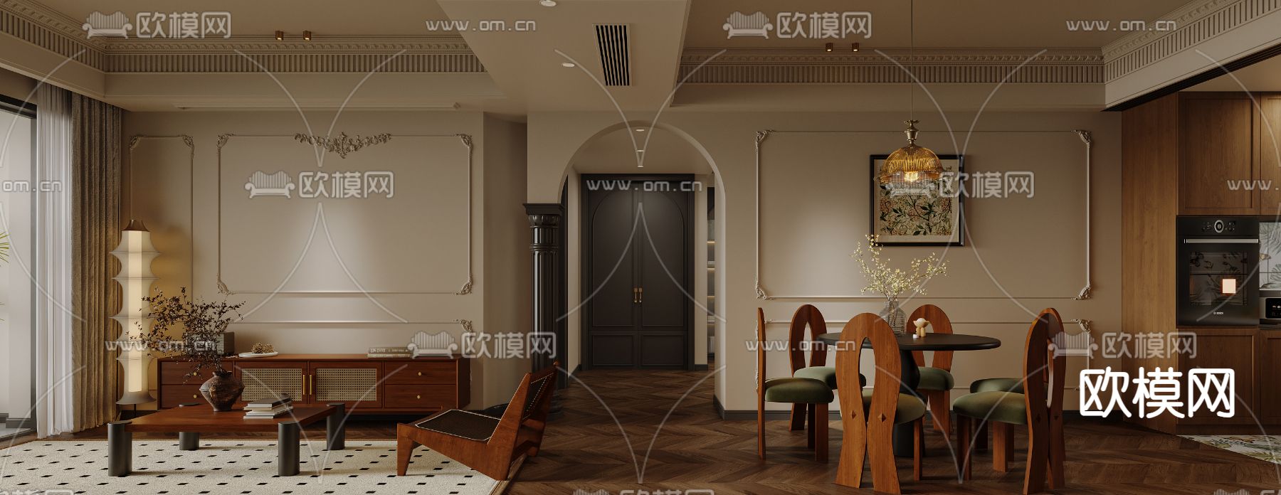 法式客餐厅3d模型下载（渲染图2）