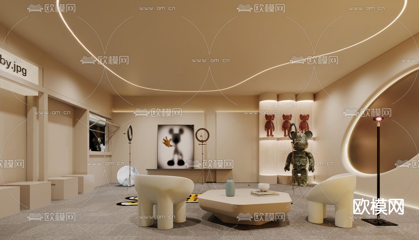 奶油风直播间3d模型下载