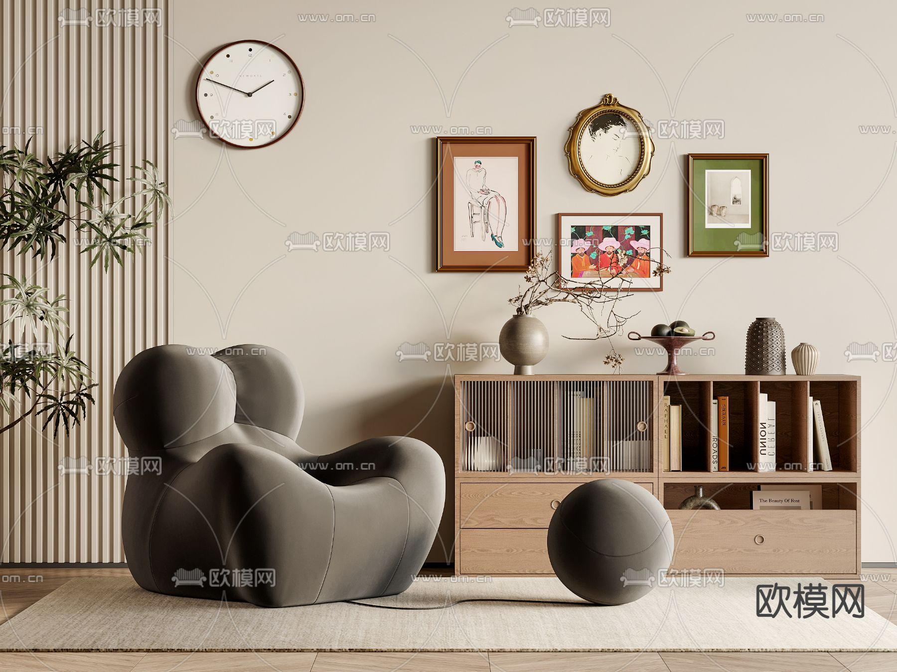 中古风 单人沙发3d模型下载