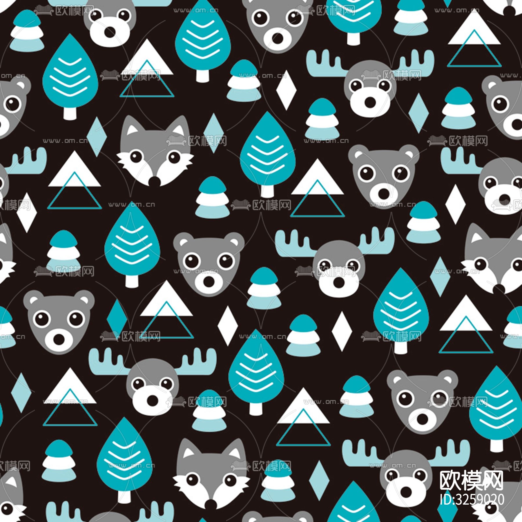 儿童房卡通壁纸贴图下载（渲染图5）