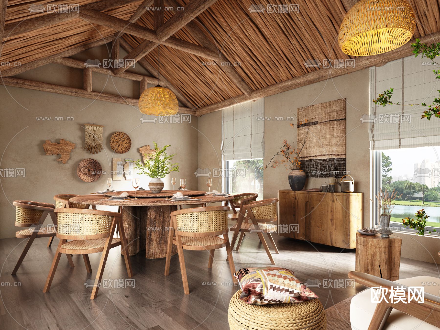 侘寂民宿 餐厅su模型下载（渲染图3）