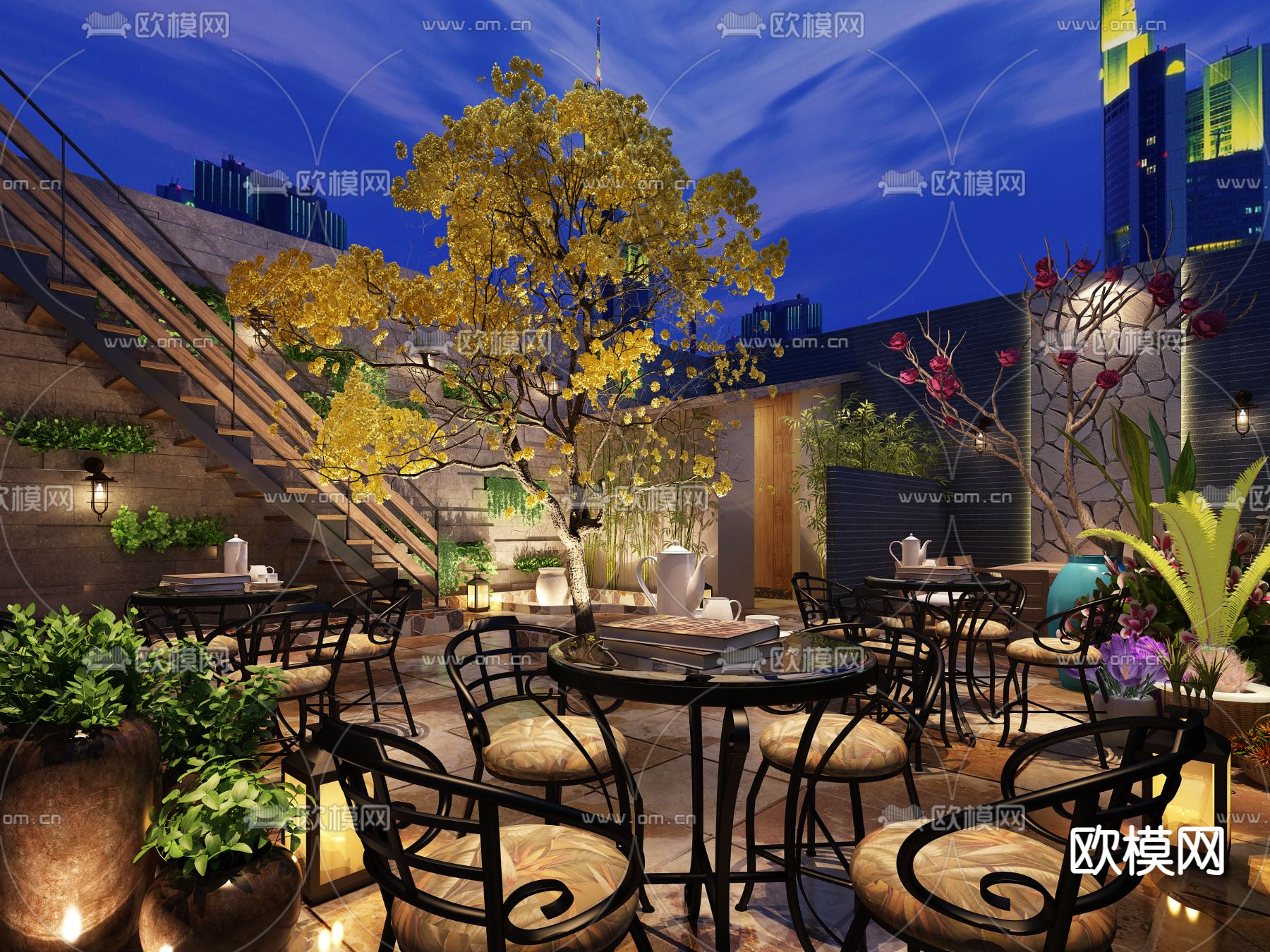 工业风咖啡厅3d模型下载（渲染图2）