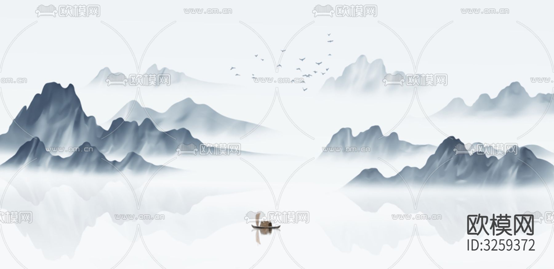 现代中式山水装饰画贴图下载（渲染图4）