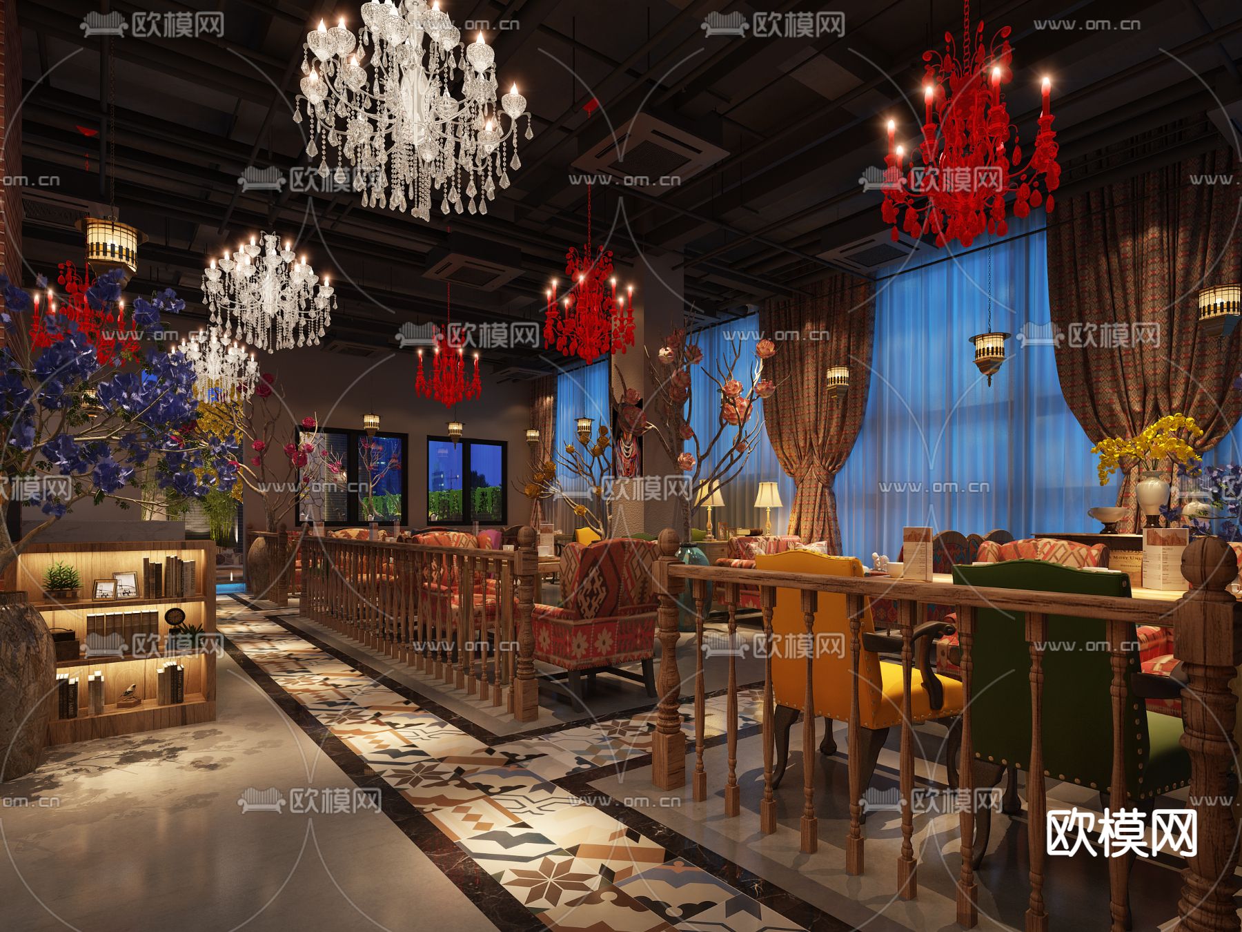 工业风咖啡厅3d模型下载（渲染图1）