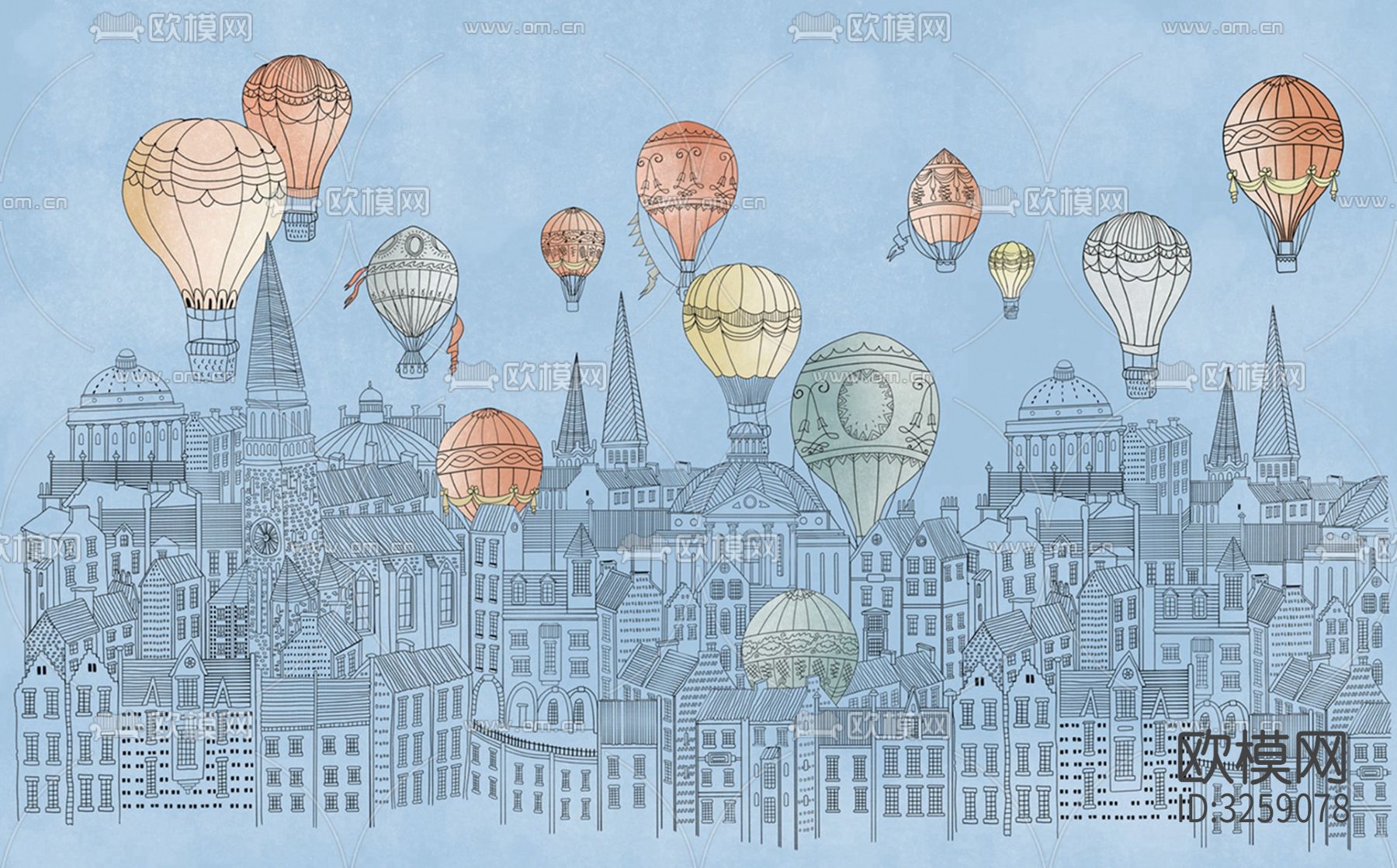 儿童房卡通壁纸贴图下载（渲染图7）