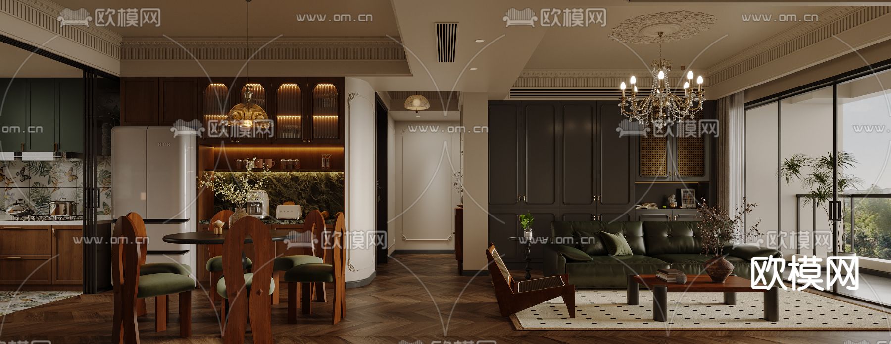 法式客餐厅3d模型下载（渲染图1）