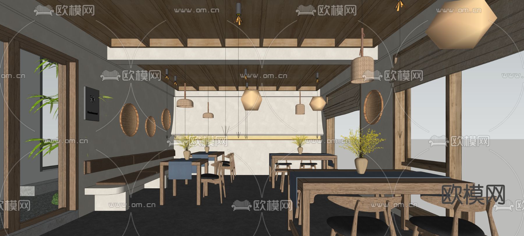 侘寂民宿餐厅su模型下载（渲染图1）