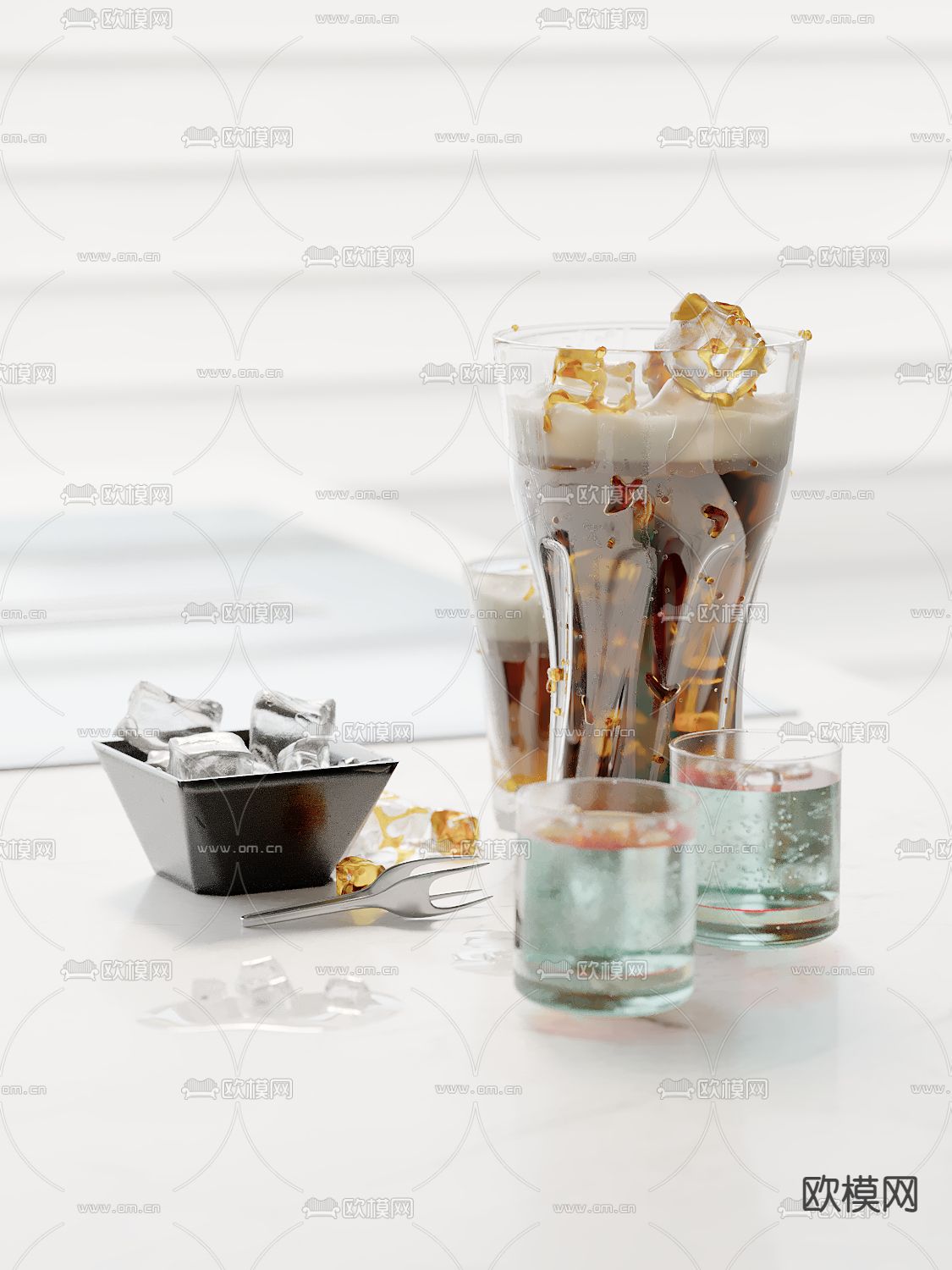 水杯 可乐 饮料 冰块su模型下载（渲染图2）