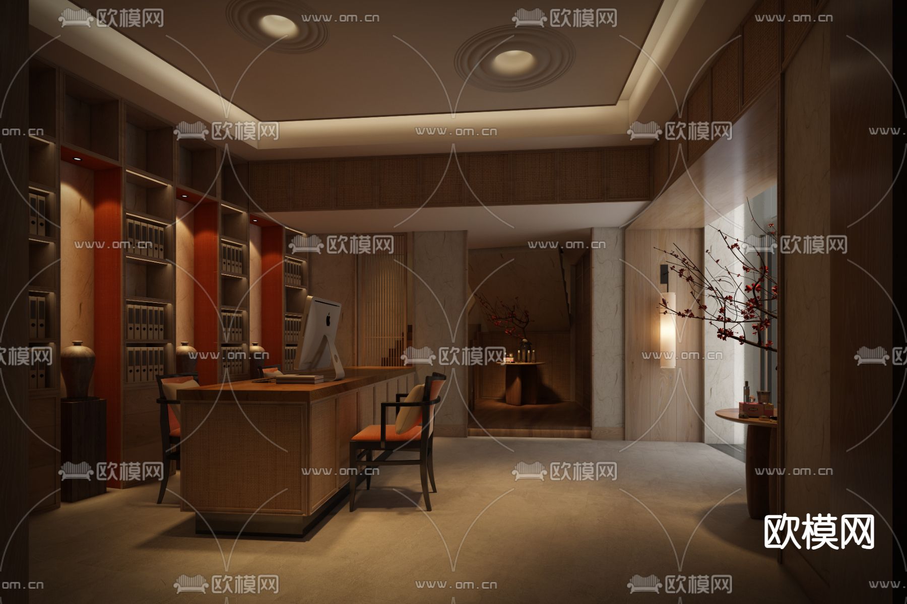 新中式美容SPA店 接待区3d模型下载