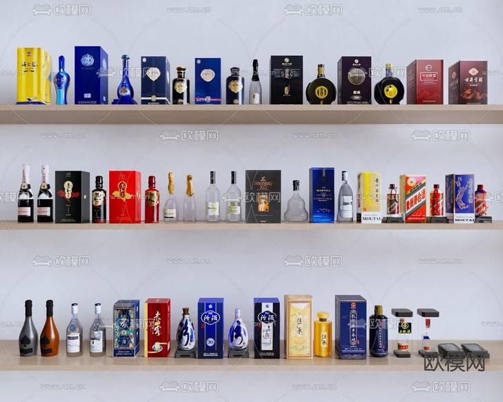 现代酒具 酒品 酒瓶 酒盒3d模型下载