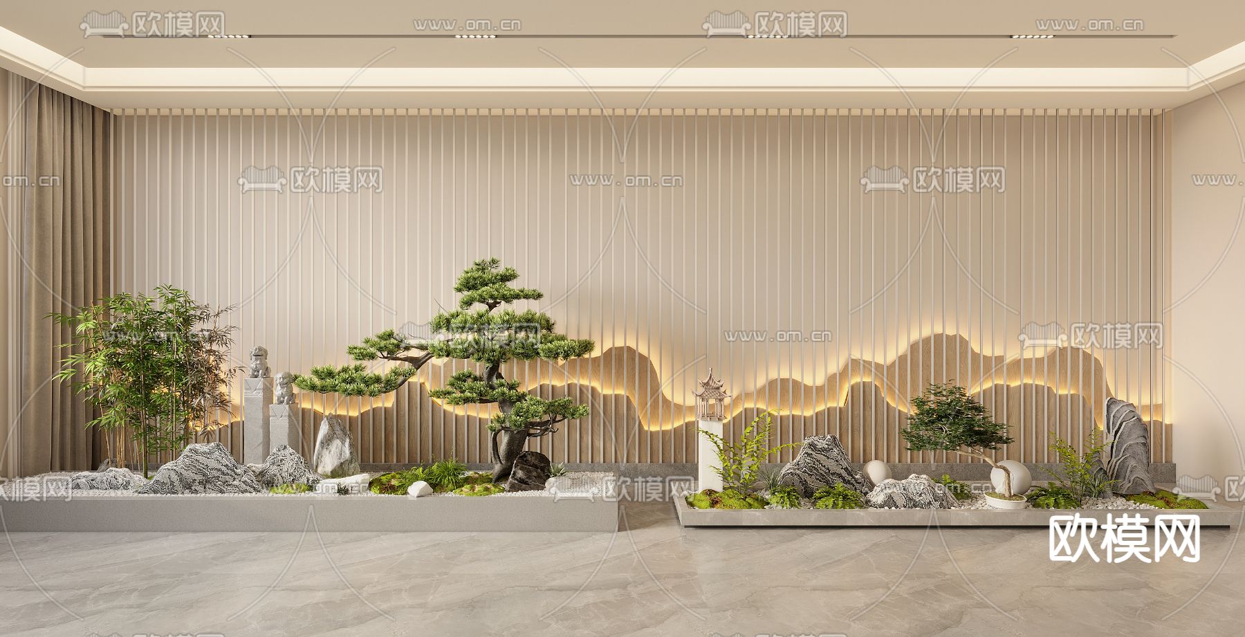 室内景观 松树造景3d模型下载